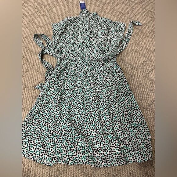 Popsugar vintage style classic belt button down dress green white print size XS - Picture 2 of 5